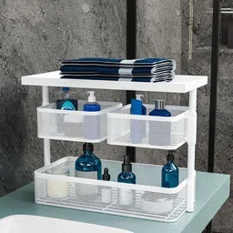 Kuber Industries White Solid Metal Bathroom Caddy-11