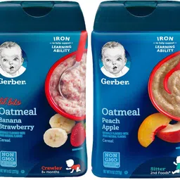 gerber Cereal Combo 227g (8oz) (Pack of 2) - Lil Bits Oat Banana Strawberry + Oatmeal Peach Apple Cereal-picture-33