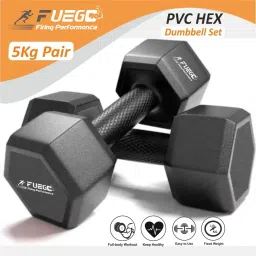 TOUGH PVC HEX 5KGS PAIR,SET FOR MEN, WOMEN, HOME GYM Fixed Weight Dumbbell-22