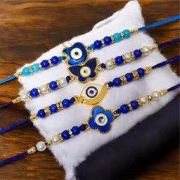 Designer Evil Eye Rakhi for Brother Set of 4 Assorted Greeting Card Set-image-36