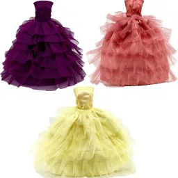 - Handmade Clothes Frock For Dolls [Pack of 3 - Purple/Copper/Yellow]-image-46