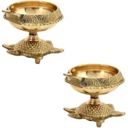 Pack Of 2 Pcs Brass Diwali Kuber Pedi with Turtle Stand (No 0 Small Size ) Diya Oil / Ghee Lamp for Puja Purpose Brass (Pack of 3) Table Diya-image-6