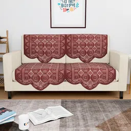 Aura Maroon & Beige Cotton 4 Piece Sofa Cover-5