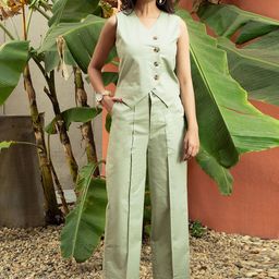 GULABOSITABO Pure Cotton V- Neck Coat & Trousers Co-Ords-picture-45