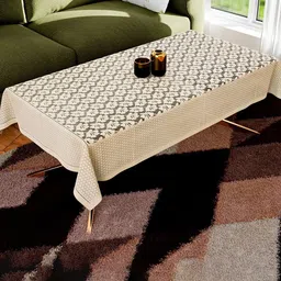 Kuber Industries Cream-Coloured Floral Cotton 4-Seater Table Cover-30
