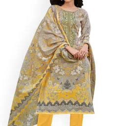 DRAVINAM Trends Floral Embroidered Pure Cotton Unstitched Dress Material-image-84