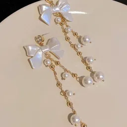 Celestique Korean Pearls Beaded Contemporary Drop Earrings-picture-3
