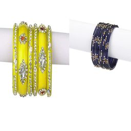 SOMIL Set Of 18 Yellow Alloy Artificial Stones and Beads Antique Bangles-image-19