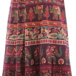 Exotic India Elephants & Camels Printed Cotton Wrap-On Sanganeri Long-Skirt-image-99