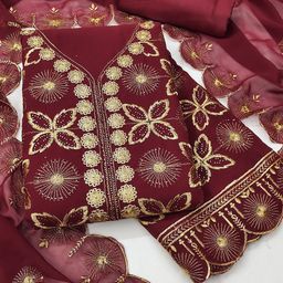 Panzora Embroidered Zari Georgette Unstitched Dress Material-picture-19