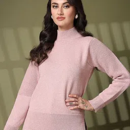Thirty Threads Women Mock Neck Ribbed Woollen Pullover-picture-48