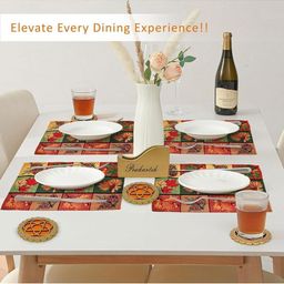 PRAKARTIK 8-Pcs Green & Red Printed Table Placemats&Coasters image 3