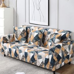 Myntra Elegant Homes Grey & Yellow Printed Polyester 1 Piece Sofa Cover With Arms-image-1
