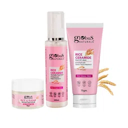 Globus naturals Set Of 3 Rice Ceramid Face Toner-100ml & Face Scrub-50g-Peel Off Mask-75g-12