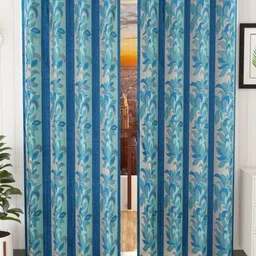 Galaxy Home Decor Blue Set of 2 Floral Printed Door Curtain-image-4