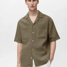 MANGO MAN Cotton Linen Textured Casual Shirt-image-51
