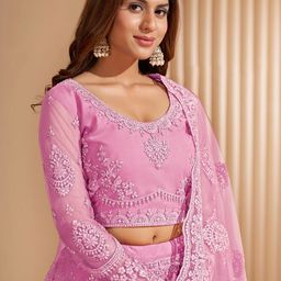 Aika Embroidered Thread Work Net Semi-Stitched Lehenga & Unstitched Blouse With Dupatta image 4