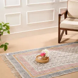 Fabindia Beige & Red Hand Block Printed Dhurries image 4