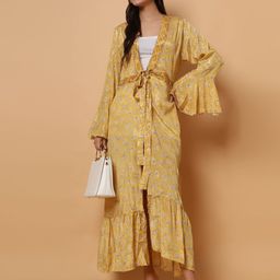ROSEMELON Women Floral Printed Tie-Up Bell Sleeve Wrap Maxi Dress-image-43
