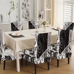 Dakshya Industries Set Of 6 Black & White Colourblocked Chair Cover-image-99