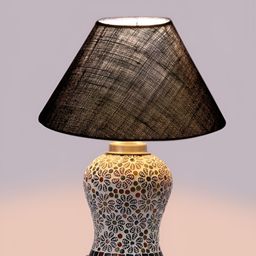 Devansh Blue Textured Traditional Frusturical Shaped Wooden Table Lamp & Mosaic Glass-26