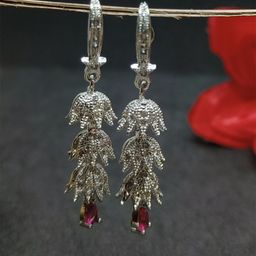 Soniya Crafts Silver-Plated American Diamond Stones Studded Dome Shaped Jhumkas-image-76