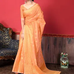 Areca Designer Ethnic Motifs Zari Linen Blend Banarasi Saree-23