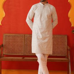 Jompers Men Embroidered Regular Sequinned Kurta with Pyjamas-image-87