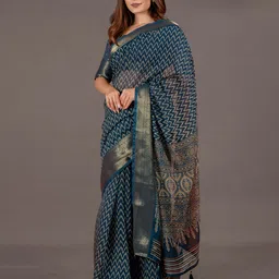KALINI Printed Zari Leheriya Saree image 5