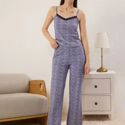 Trendyol Women Striped Printed Top & Trousers Night suit-image-25