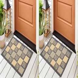 Myntra Elegant Homes 2-Pcs Grey & Beige Printed Cotton Rectangular Anti-Slip Doormats-11