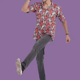 STITCH MONKEY Men Comfort Cuban Collar Abstract Printed Casual Shirt-image-70