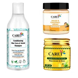 CARET ORGANIC Set of 3 Neem Shampoo, Haldi Ubtan Face Pack & Orange Aloevera Gel Combo-5