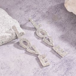 StyleCast Silver-Plated Rhinestone Studded Contemporary Shaped Drop Earrings-image-79