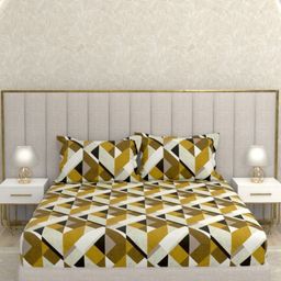 Pure Decor Brown & White Geometric 330 TC King Bedsheet with 2 Pillow Covers-picture-14