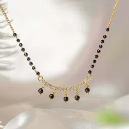 Mesmerize Stainless Steel Gold-Plated Artificial Stones and Beads Mangalsutra-32