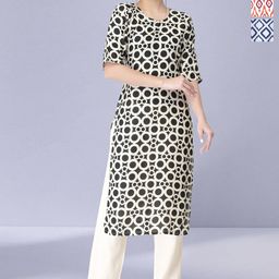 HERE&NOW Women Ethnic Motifs Printed Crepe Knee Length Kurta-image-86