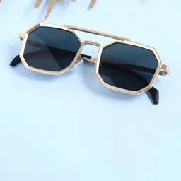 SPADEACES Unisex Octagon Sunglasses with UV Protected Lens GOLD BLACK HEXAGUN -599-picture-18