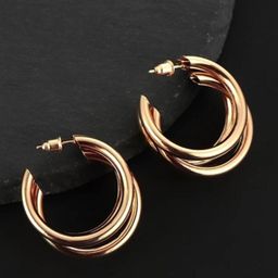 DN ENTERPRISES Set Of 2 Gold-Plated Twisted Layered Circular Shaped Half Hoop Earrings-5
