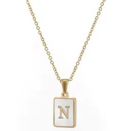 Hey Bae Women Letter 'N' White & Gold-Plated Necklace-image-99