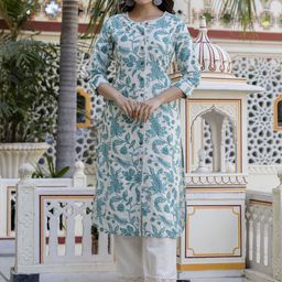 Pistaa Floral Printed A-Line Pure Cotton Kurta With Palazzos-17