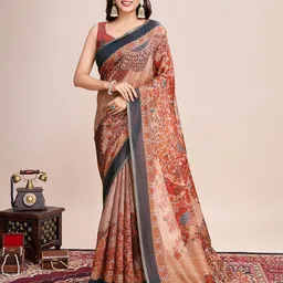 VEDANT VASTRAM Women's Linen Printed Ethnic Motifs Saree-image-38