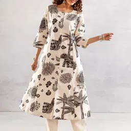 Nehamta Floral Printed Panelled Beads & Stones Pure Cotton A-Line Kurta With Trousers-21
