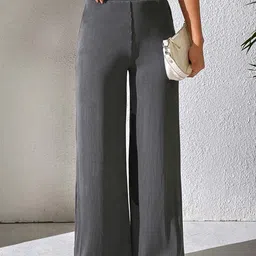 Moda Rapido Women Grey Pleated Wide Leg High Rise Trousers-picture-36