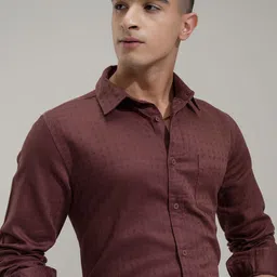 HIGHLANDER Men Comfort Fit Spread Collar Textured Cotton Formal Shirt-image-88