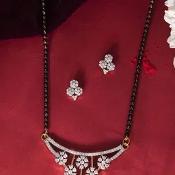 Anouk Gold-Plated American Diamond Stone Studded& Beaded Mangalsutra With Earrings-20
