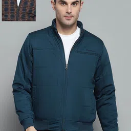 Monte Carlo Men Mock Collar Geometric Printed Cotton Casual Padded Reversible Jacket-picture-9