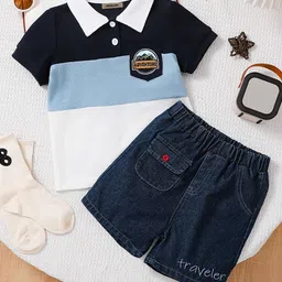 INCLUD Boys Colourblocked Polo Collar T-shirt With Shorts-image-36