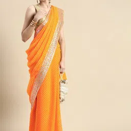 LeeliPeeri Designer Leheriya Gotta Patti Poly Georgette Saree-41
