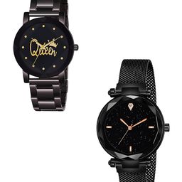 Gopal Shopcart Unisex Pack Of 2 Printed Dial Analogue Watch Metal_queen_379_Black_4-image-66